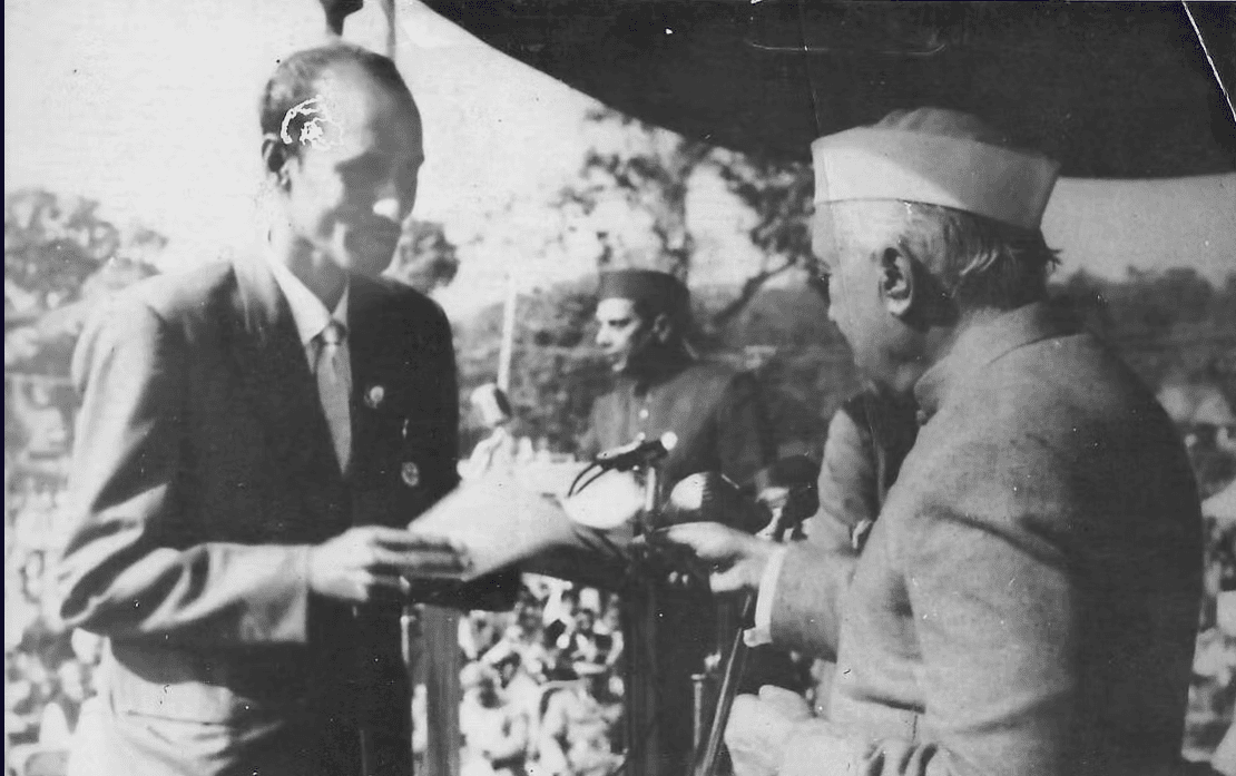 My father, Basty Premanand Shenoy receiving an award from Jawaharlal Nehru - Prime Minister of India
